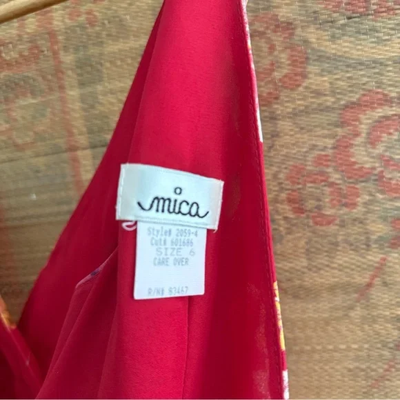 Vintage 90s Chiffon Fit and Flare Vneck Floral Red Sleeveless Dress - Picture 6 of 6